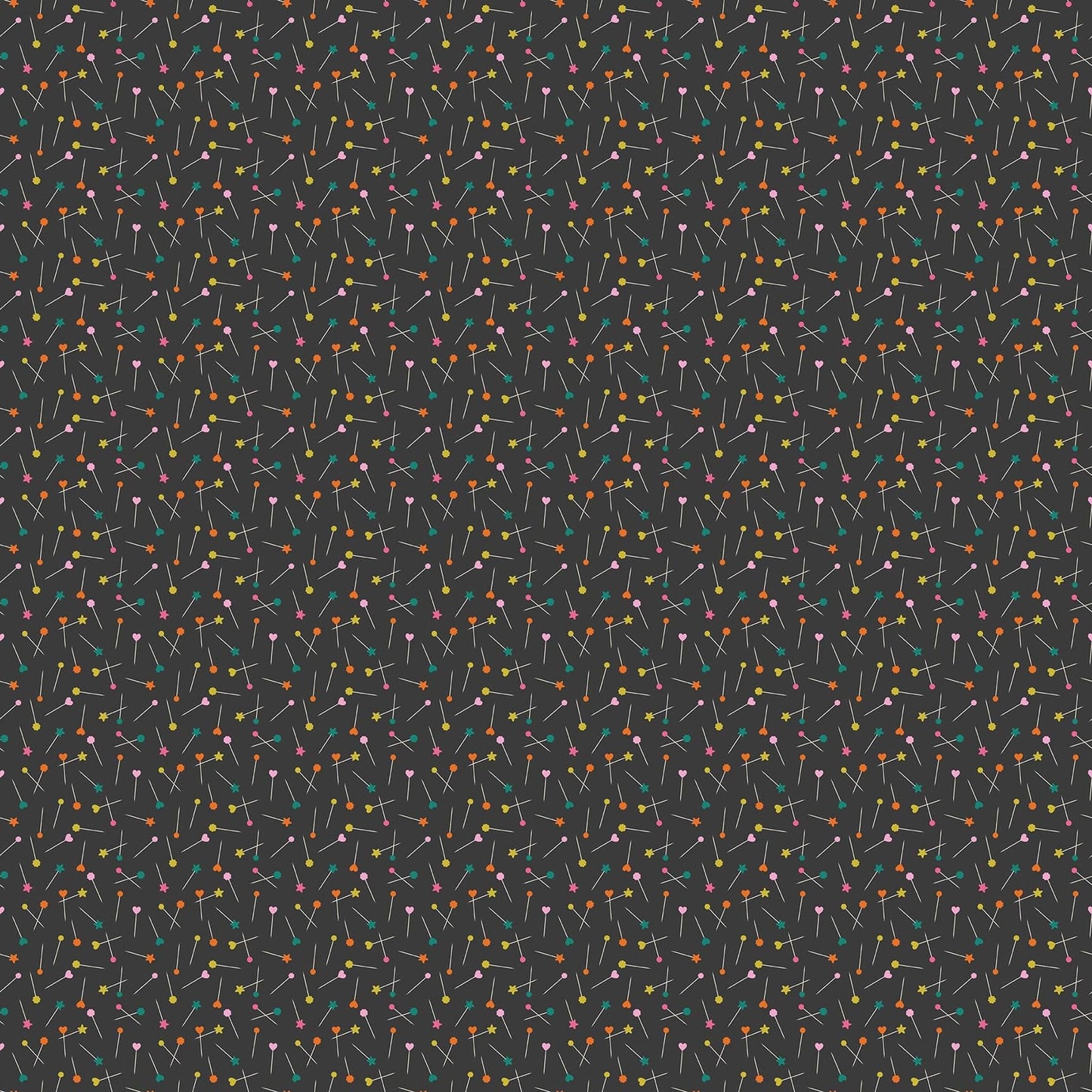 Pins in Black quilting fabric, part of the Bits & Bobs fabric collection by Sarah Hearts (SKU:91265-99)