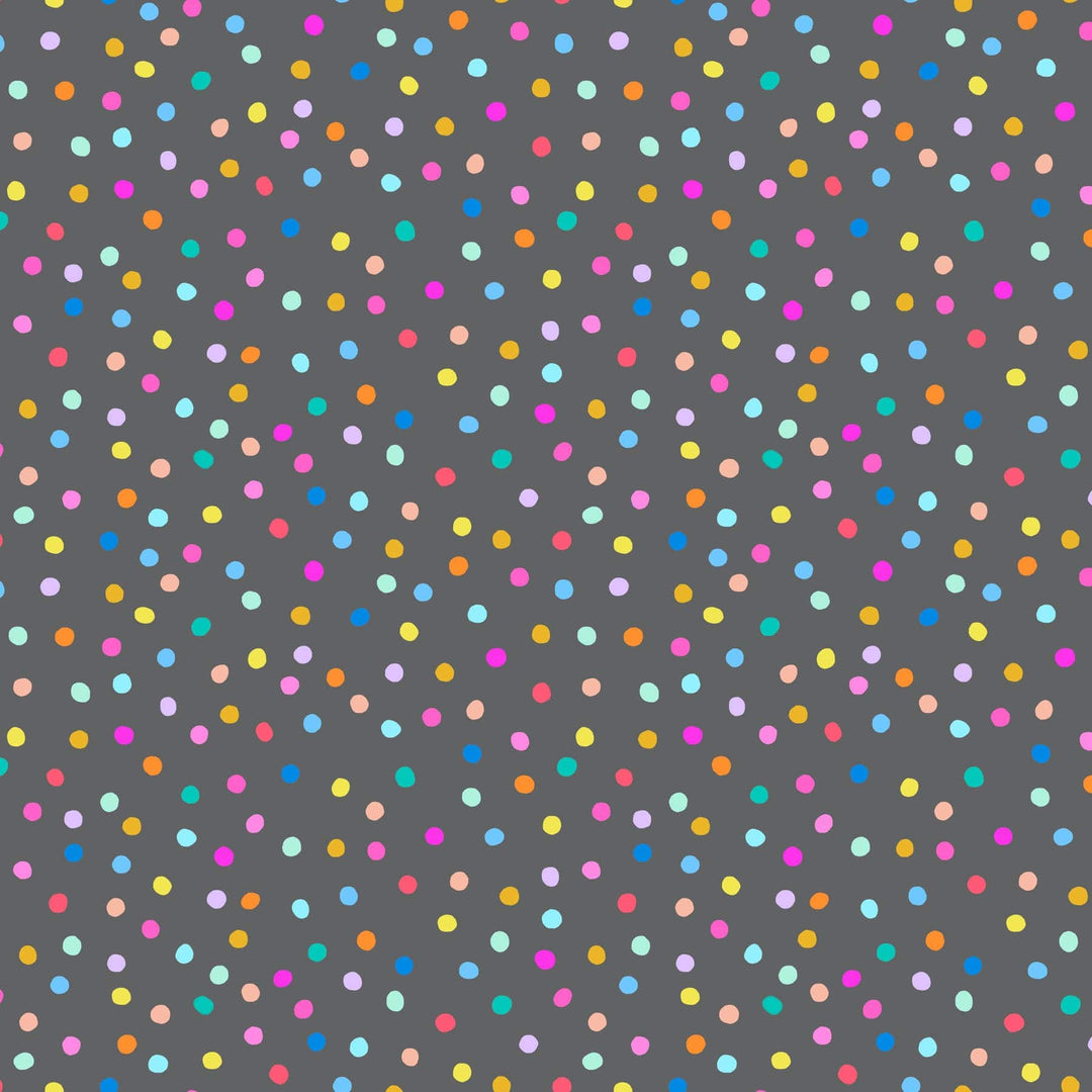 A closeup shot of the quilting fabric pattern called Pompoms, designed by Ghazal Razavi. The SKU is 92090-95.