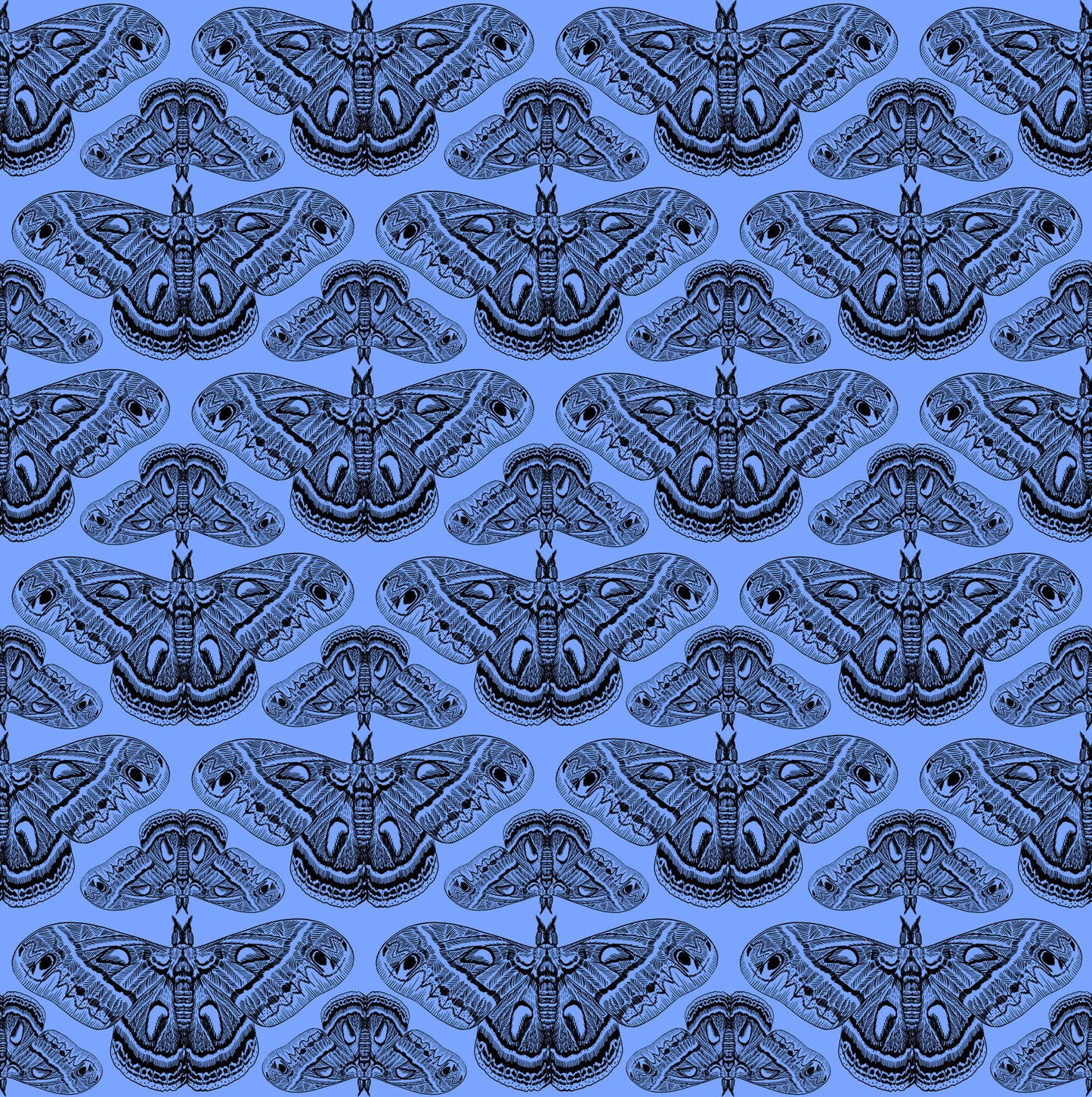 Cecropia in Cerulean quilting fabric, part of the Indelible Ink fabric collection by Anna Maria Textiles (SKU: AMT1008-45C)