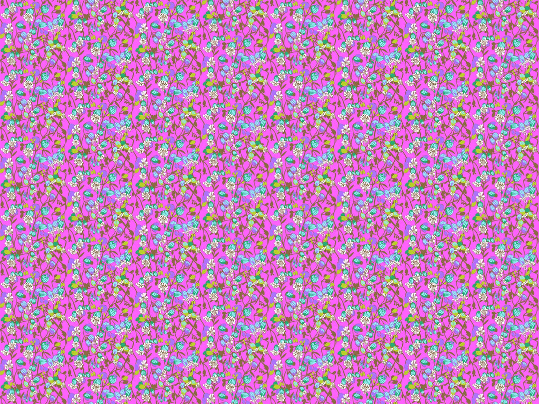 A closeup shot of the quilting fabric pattern called Silene, designed by Anna Maria Horner, in the fuchsia colorway. The SKU is AMT127-4V.