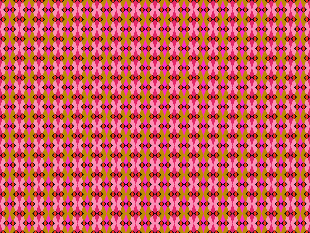 A closeup shot of the quilting fabric pattern called Fractal, designed by Anna Maria Horner, in the butterscotch colorway. The SKU is AMT128-23L.