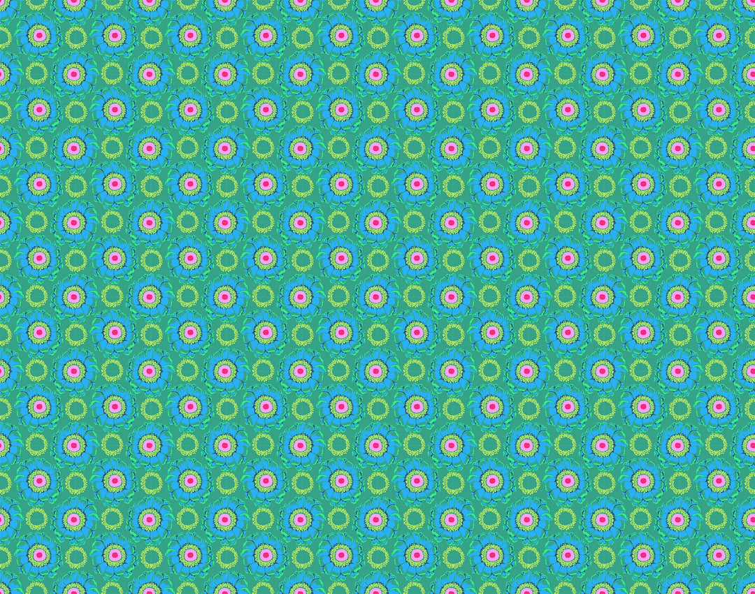 A closeup shot of the quilting fabric pattern called Whirling, designed by Anna Maria Horner, in the golf colorway. The SKU is AMT129-62L.