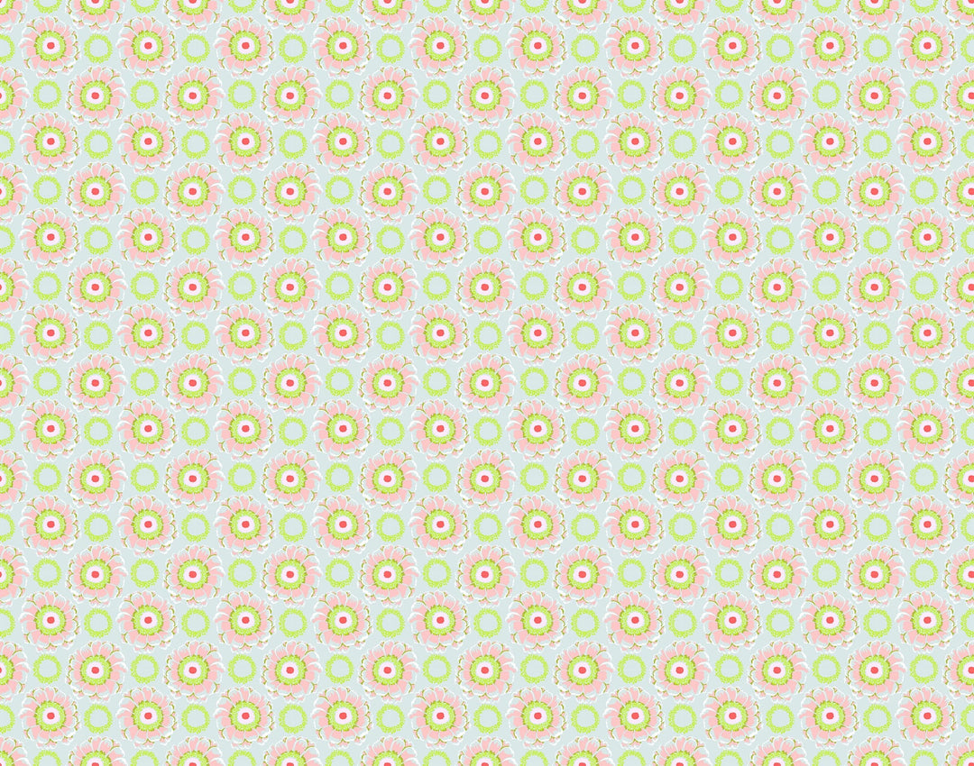 A closeup shot of the quilting fabric pattern called Whirling, designed by Anna Maria Horner, in the cloud colorway. The SKU is AMT129-75V.