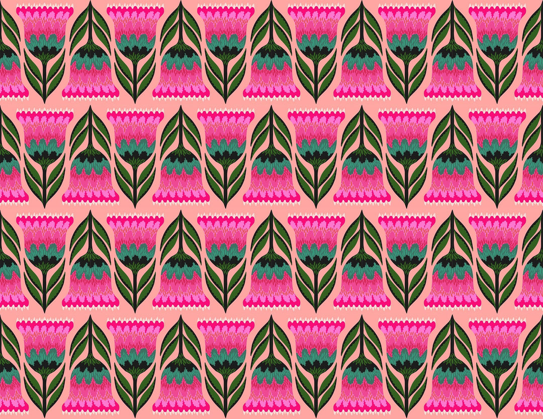 A closeup shot of the quilting fabric pattern called Celosia, designed by Anna Maria Horner, in the punch colorway. The SKU is AMT130-23L.