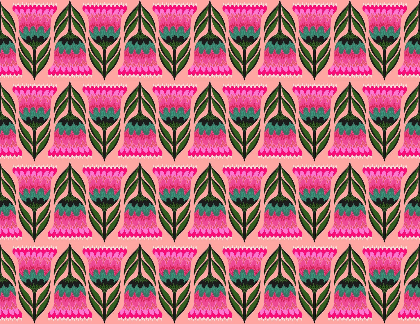 A closeup shot of the quilting fabric pattern called Celosia, designed by Anna Maria Horner, in the punch colorway. The SKU is AMT130-23L.