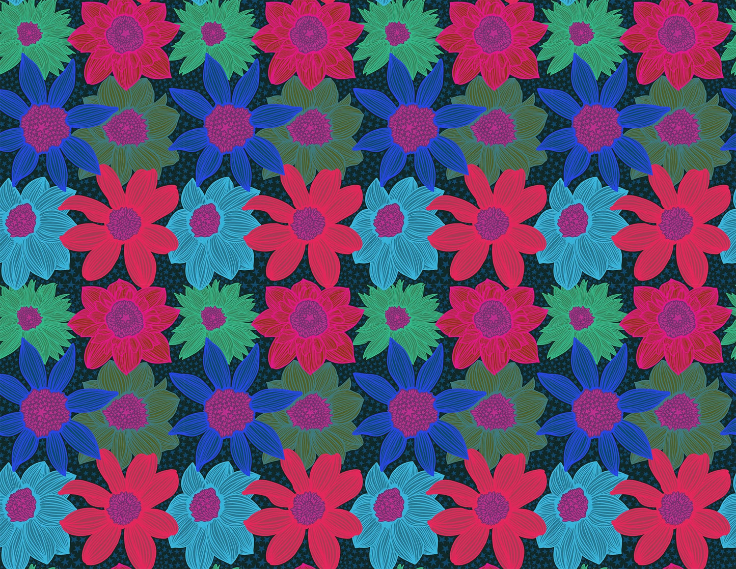 A closeup shot of the quilting fabric pattern called Stars and Stripes, designed by Anna Maria Horner, in the navy colorway. The SKU is AMT132-49L.