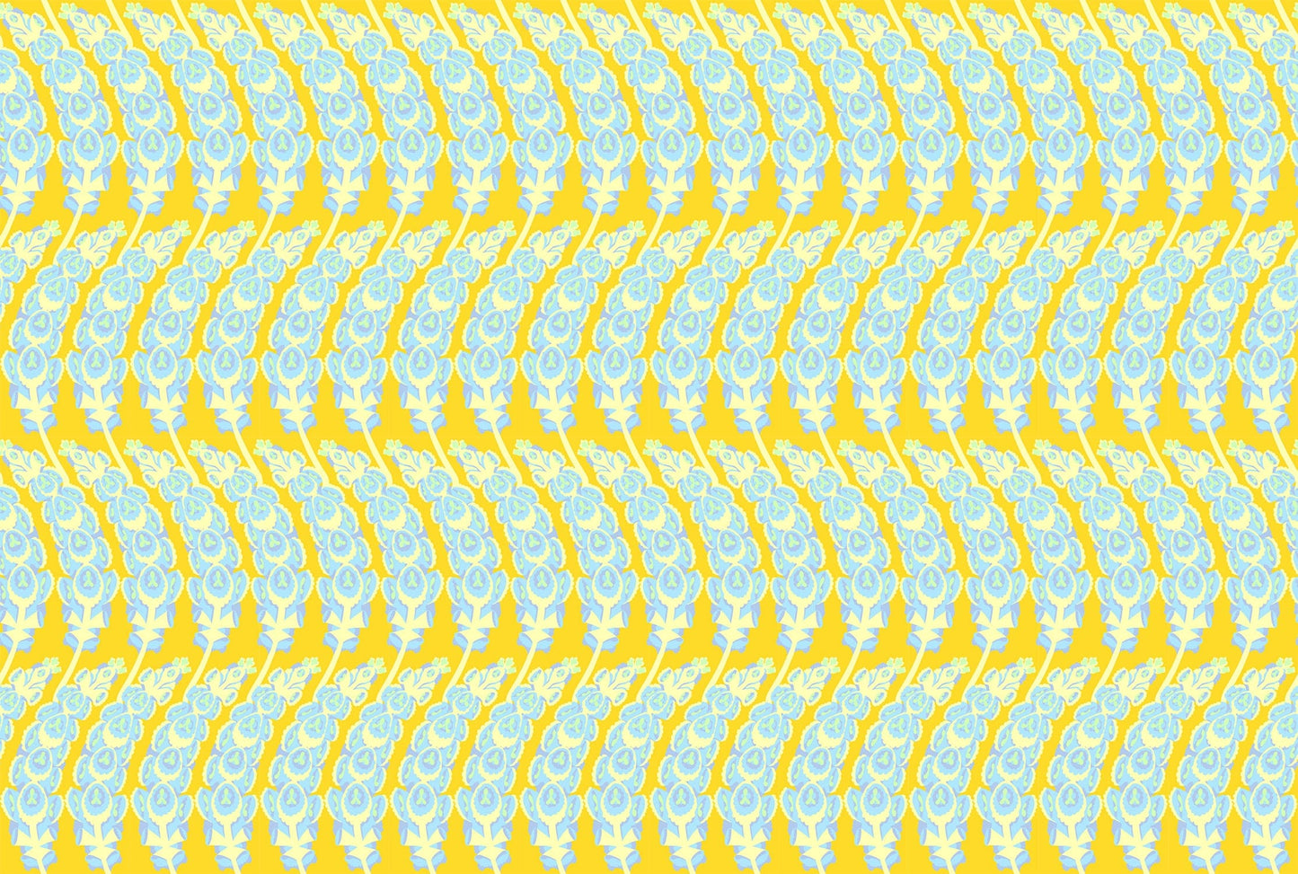 A closeup shot of the quilting fabric pattern called Bells of Ireland, designed by Anna Maria Horner, in the sunny colorway. The SKU is AMT133-52C.
