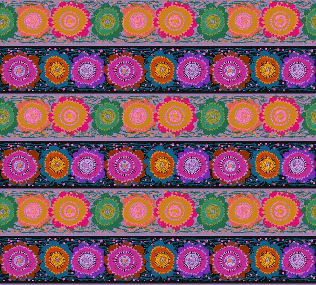A closeup shot of the quilting fabric pattern called Line Dance, designed by Anna Maria Parry, in the moonlight colorway. The SKU is AMT135-84L.