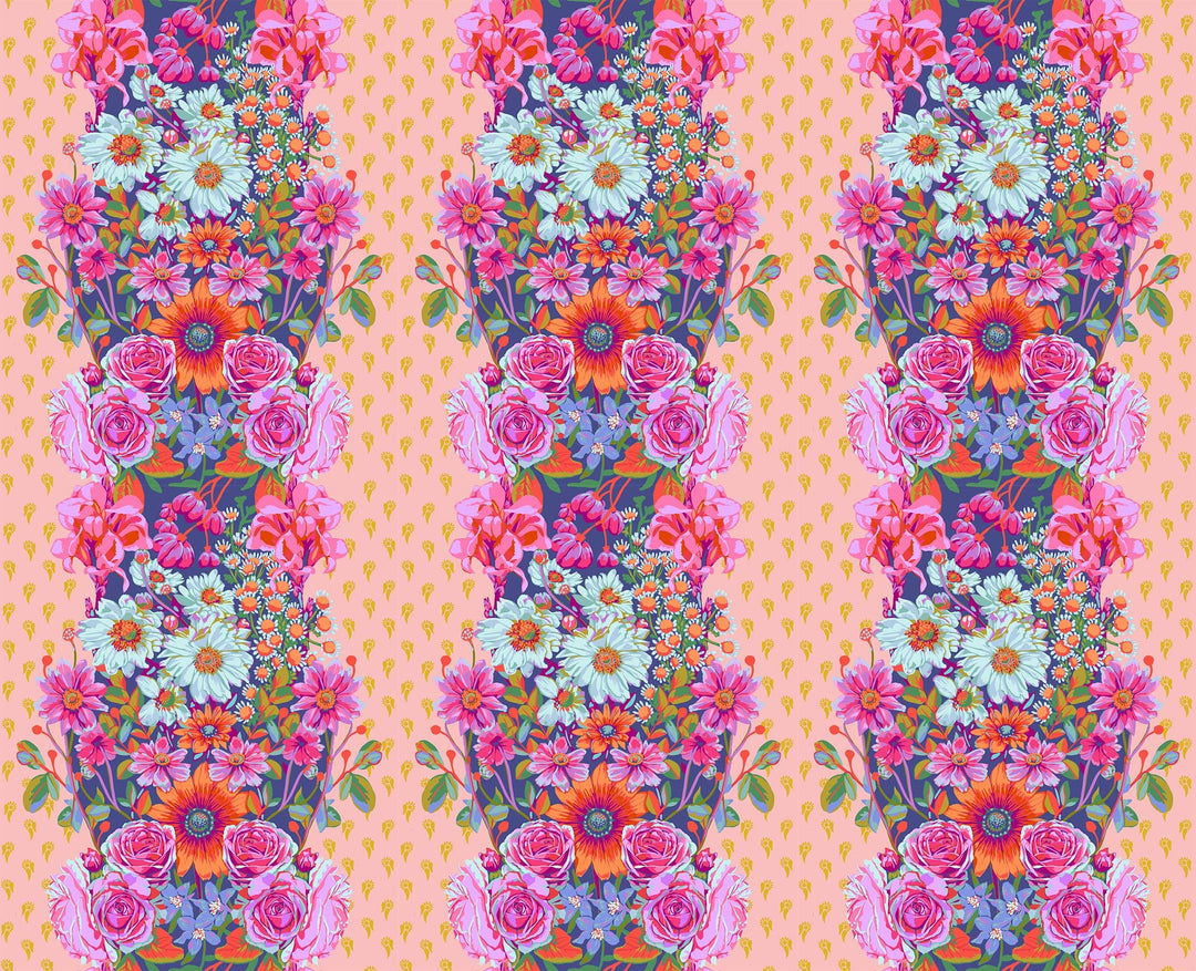 A closeup shot of the quilting fabric pattern called Beata's Garden, designed by Anna Maria Parry, in the candlelight colorway. The SKU is AMT137-20C.