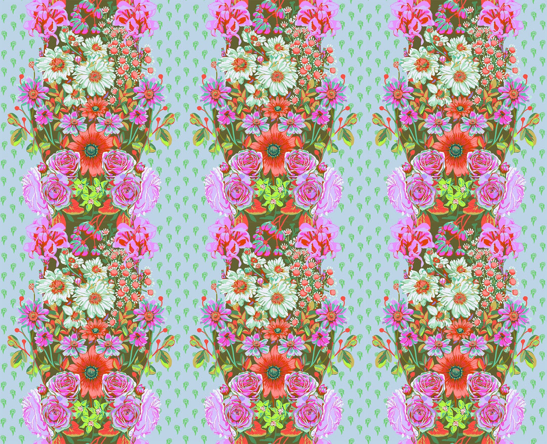 A closeup shot of the quilting fabric pattern called Beata's Garden, designed by Anna Maria Parry, in the seafoam colorway. The SKU is AMT137-78V.