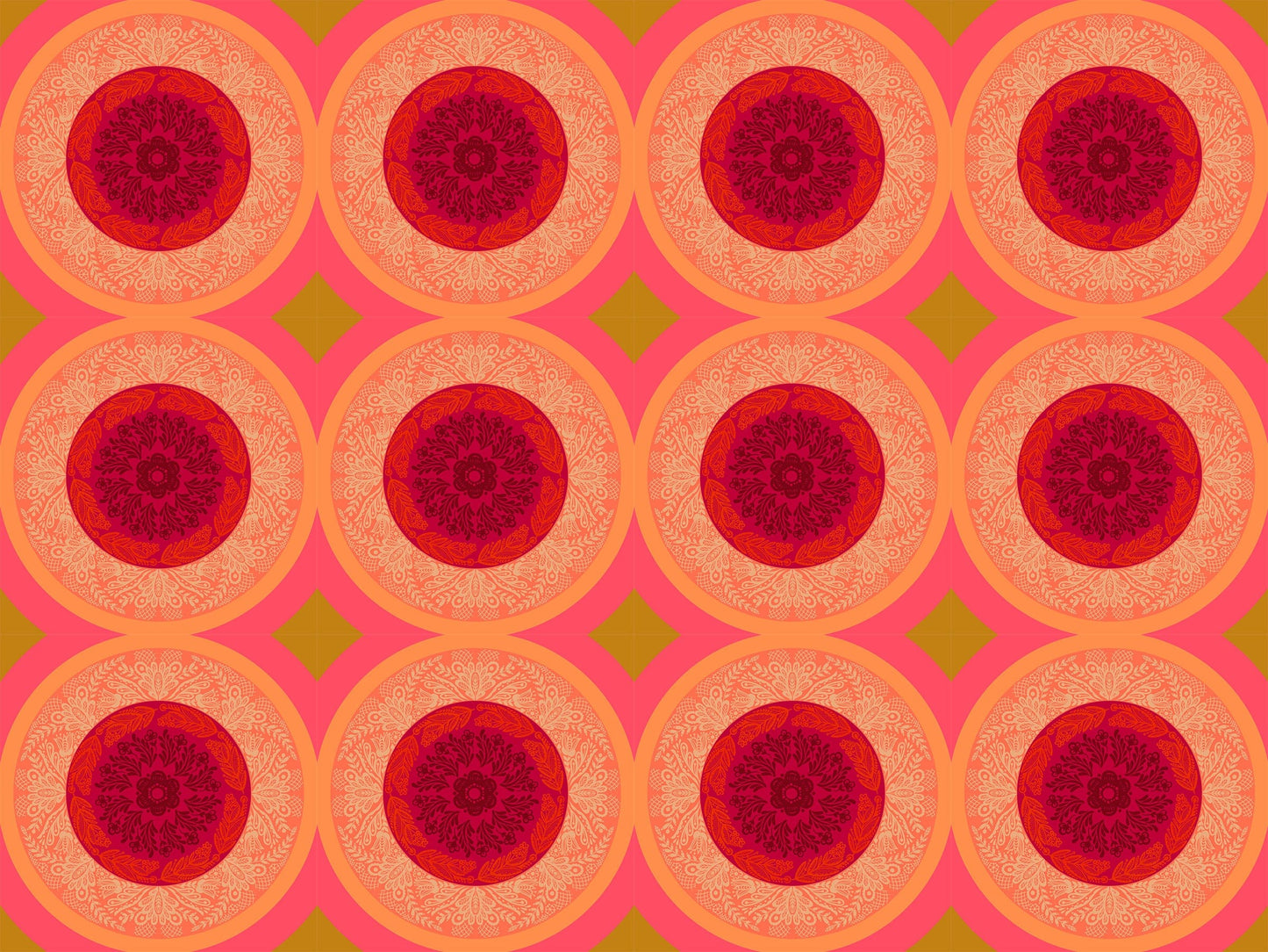 A closeup shot of the quilting fabric pattern called Doily, designed by Anna Maria Parry, in the taffy colorway. The SKU is AMT138-38C.