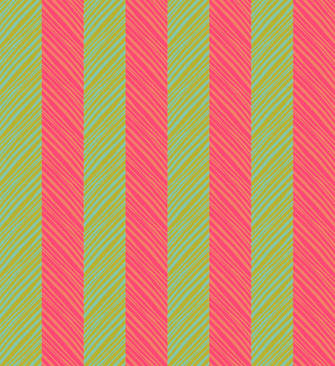 A closeup shot of the quilting fabric pattern called Tipsy, designed by Anna Maria Parry, in the guava colorway. The SKU is AMT140-23C.