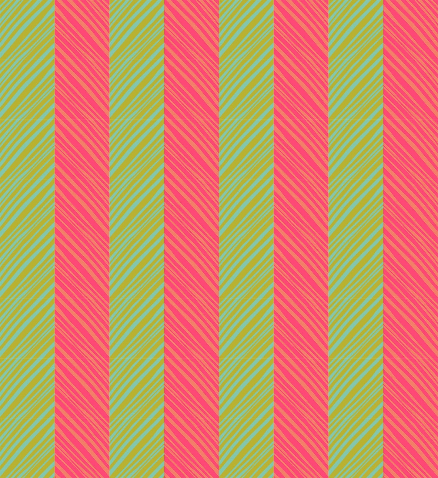 A closeup shot of the quilting fabric pattern called Tipsy, designed by Anna Maria Parry, in the guava colorway. The SKU is AMT140-23C.