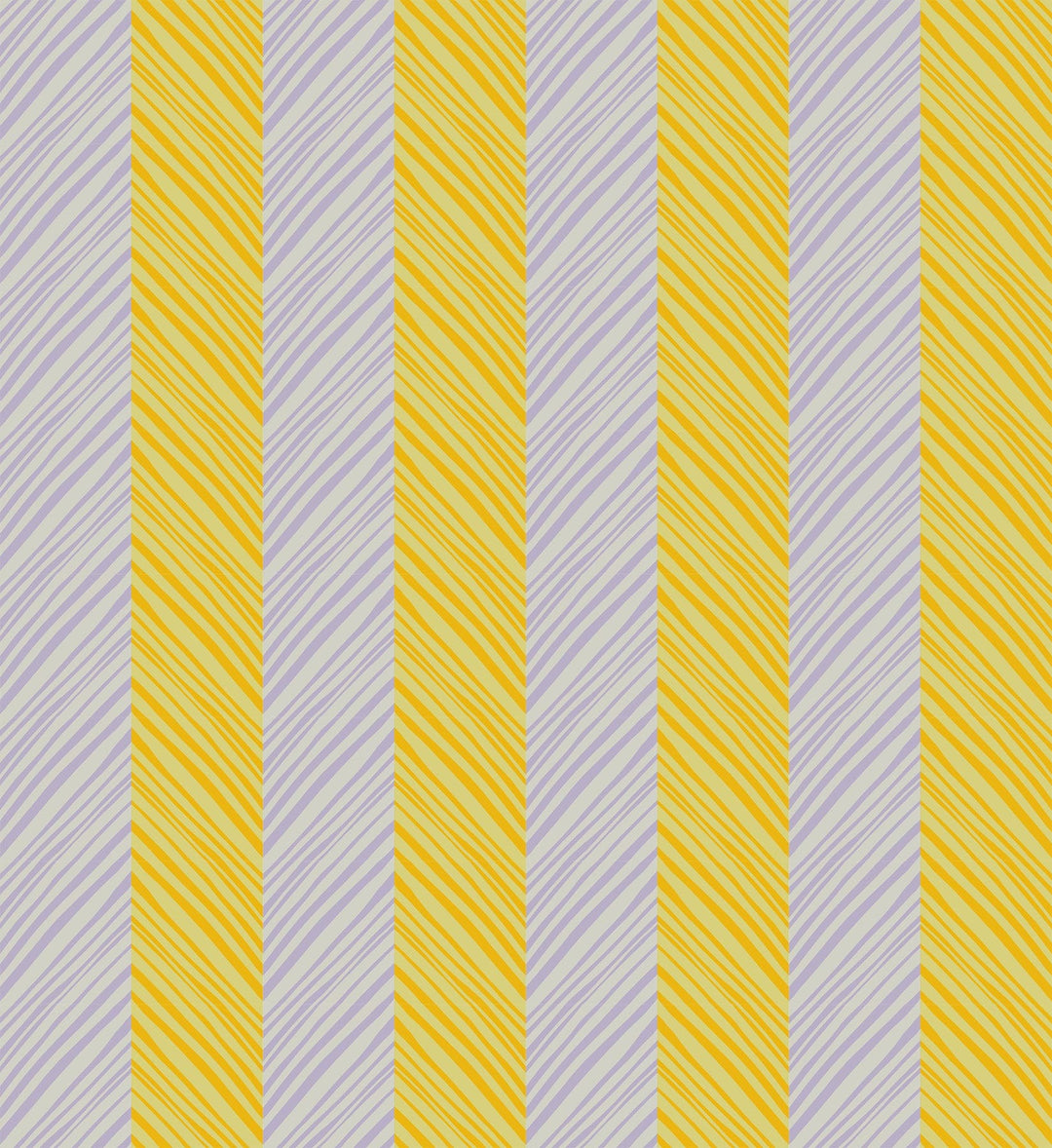 A closeup shot of the quilting fabric pattern called Tipsy, designed by Anna Maria Parry, in the sunlight colorway. The SKU is AMT140-83V.