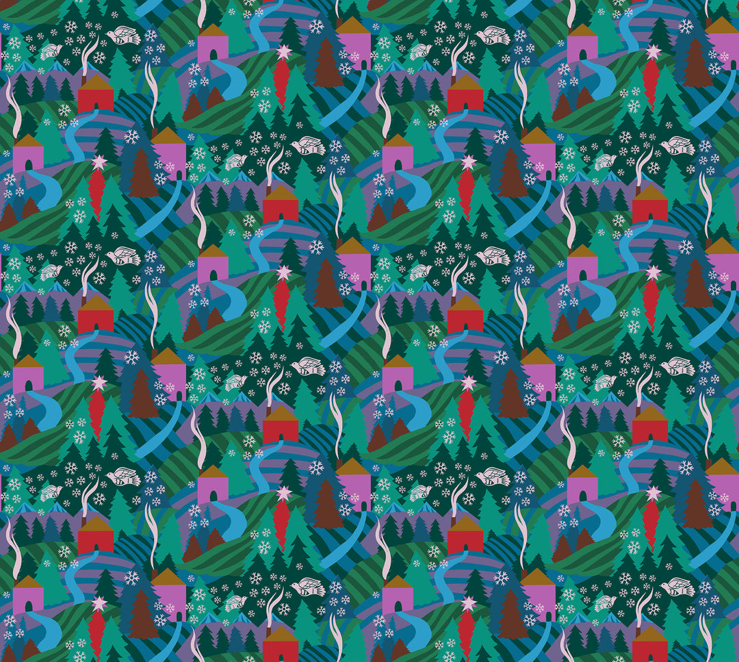 Flurry in Evening quilting fabric, part of the Cozy Christmas fabric collection by Anna Maria Parry (SKU: AMT161-75C)