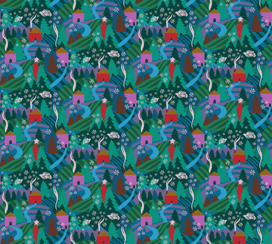 Flurry in Evening quilting fabric, part of the Cozy Christmas fabric collection by Anna Maria Parry (SKU: AMT161-75C)