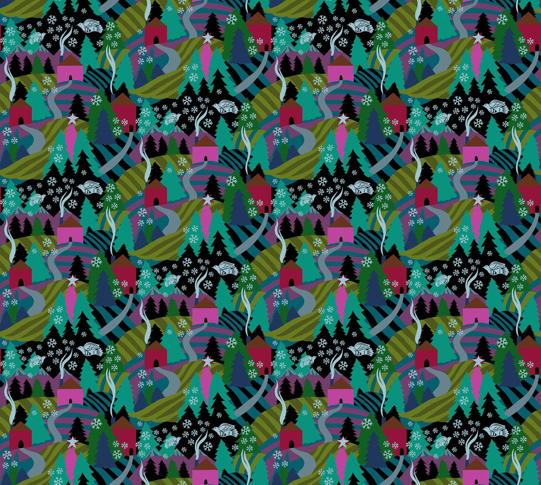 Flurry in Midnight quilting fabric, part of the Cozy Christmas fabric collection by Anna Maria Parry (SKU: AMT161-99L)