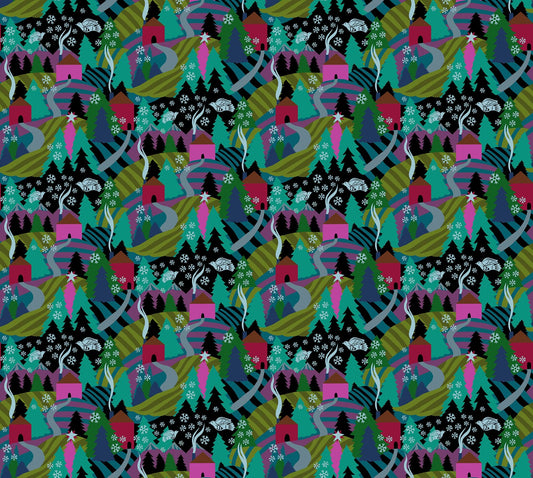 Flurry in Midnight quilting fabric, part of the Cozy Christmas fabric collection by Anna Maria Parry (SKU: AMT161-99L)