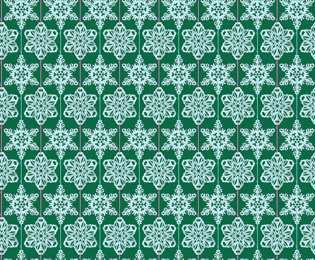 Paperflakes in Mint quilting fabric, part of the Cozy Christmas fabric collection by Anna Maria Parry (SKU:AMT162-74L)