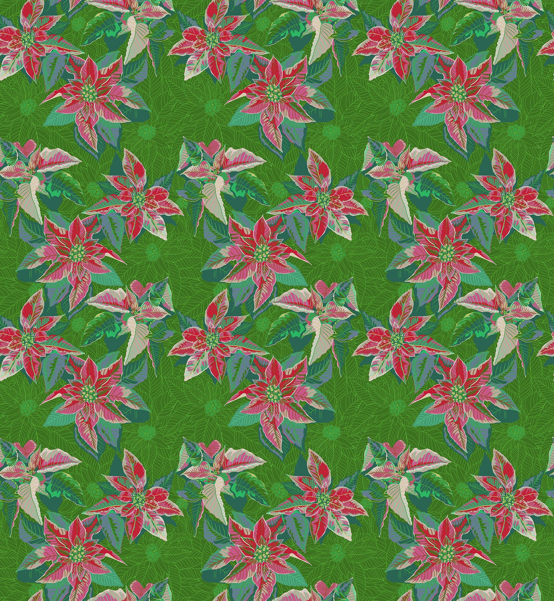 Poinsettia in Housewarming quilting fabric, part of the Cozy Christmas fabric collection by Anna Maria Parry (SKU: AMT166-72C)