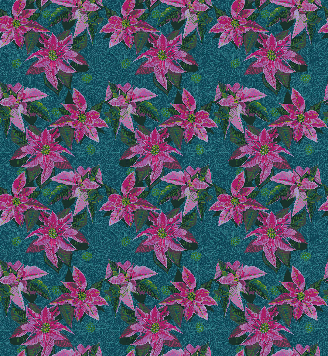 Poinsettia in Flourish quilting fabric, part of the Cozy Christmas fabric collection by Anna Maria Parry (SKU: AMT166-74L)