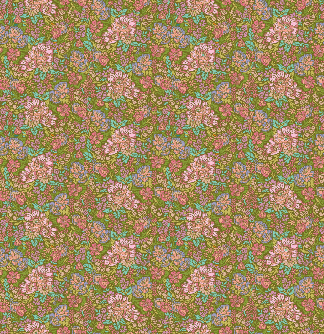 Mosaic in Avocado quilting fabric, part of the Rhapsody fabric collection by Anna Maria Parry (SKU: AMT169-72V)