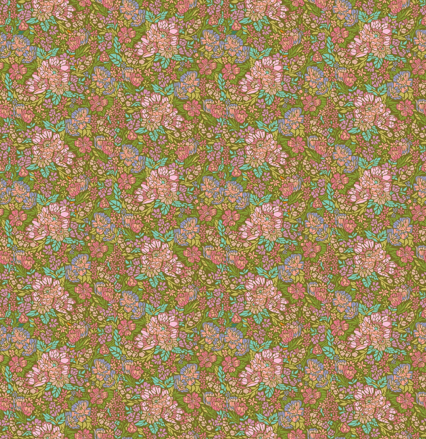 Mosaic in Avocado quilting fabric, part of the Rhapsody fabric collection by Anna Maria Parry (SKU: AMT169-72V)