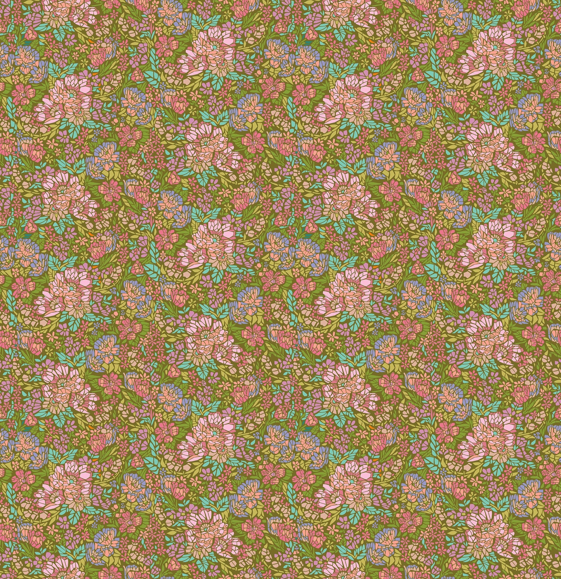 Mosaic in Avocado quilting fabric, part of the Rhapsody fabric collection by Anna Maria Parry (SKU: AMT169-72V)