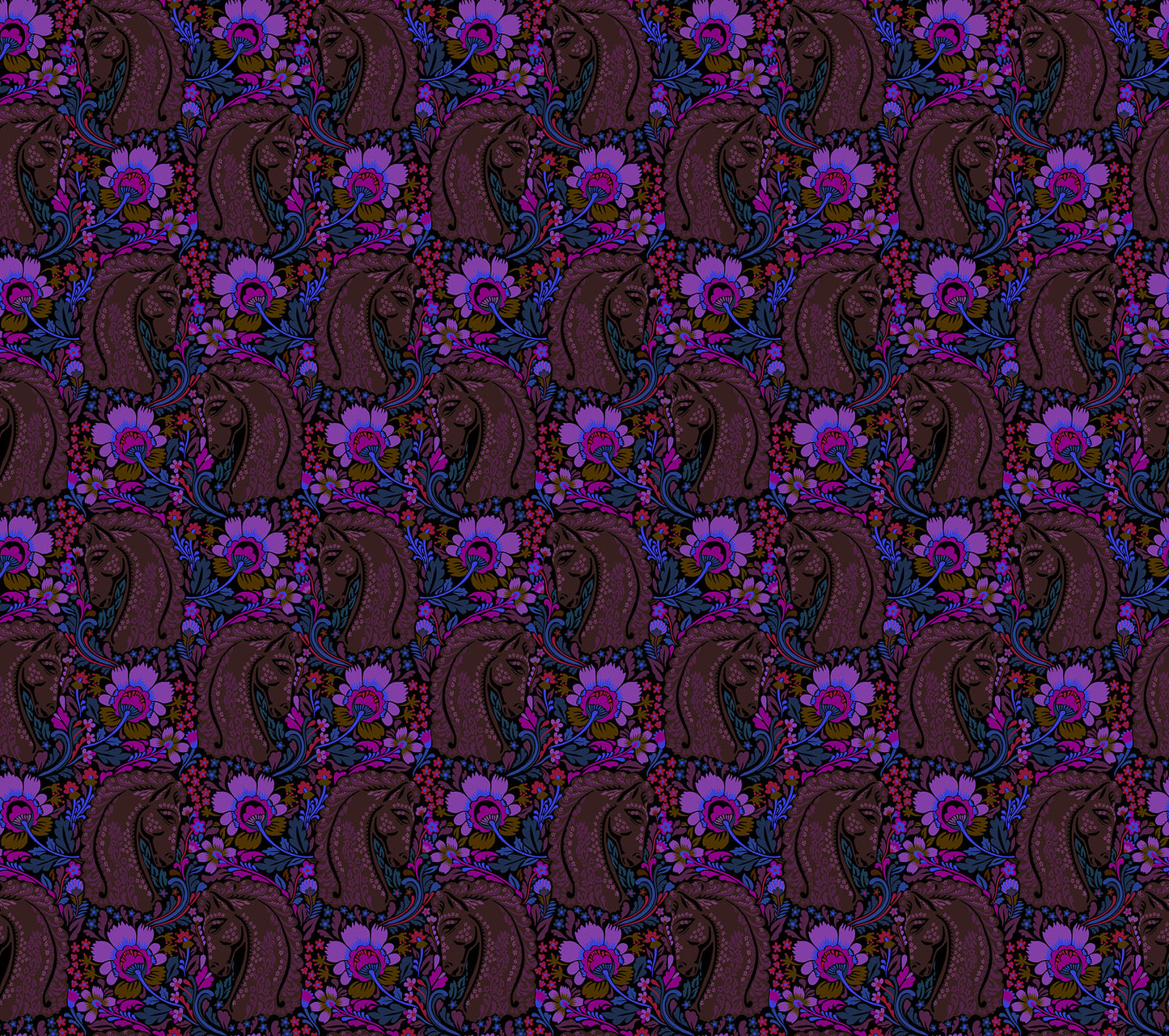 Mane Event in Onyx quilting fabric, part of the Mosaic Menagerie fabric collection by Anna Maria Textiles (SKU: AMT192-99L)