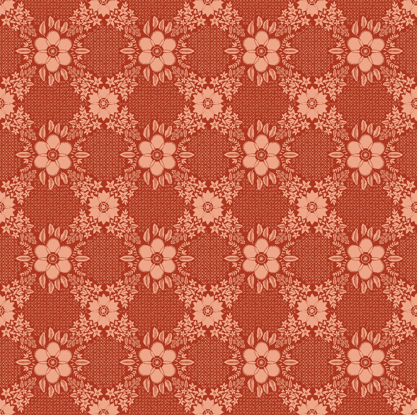 Embroidery in Tomato quilting fabric, part of the Sunseekers fabric collection by Anna Maria Textiles (SKU: AMT194-59V)
