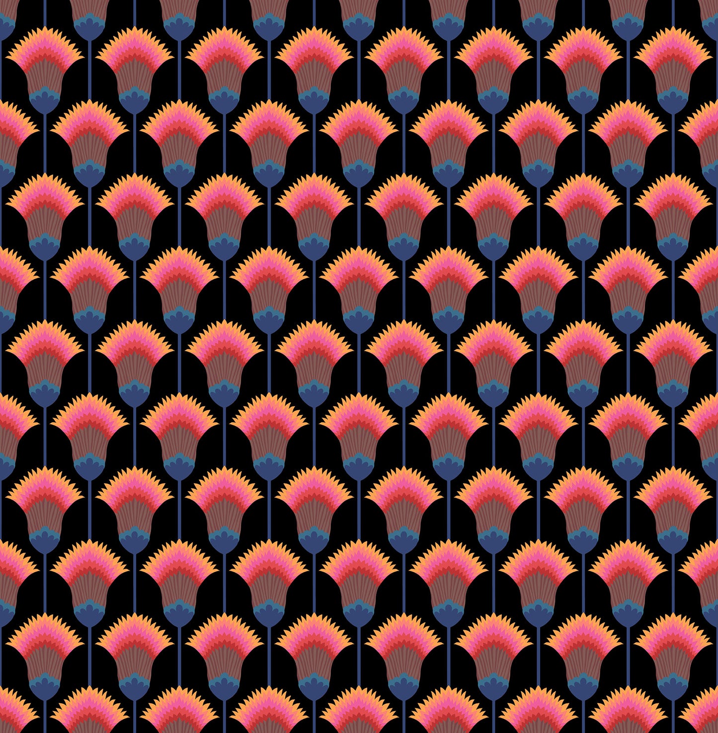 Feather Bloom in Midnight quilting fabric, part of the Sunseekers fabric collection by Anna Maria Textiles (SKU: AMT195-99L)