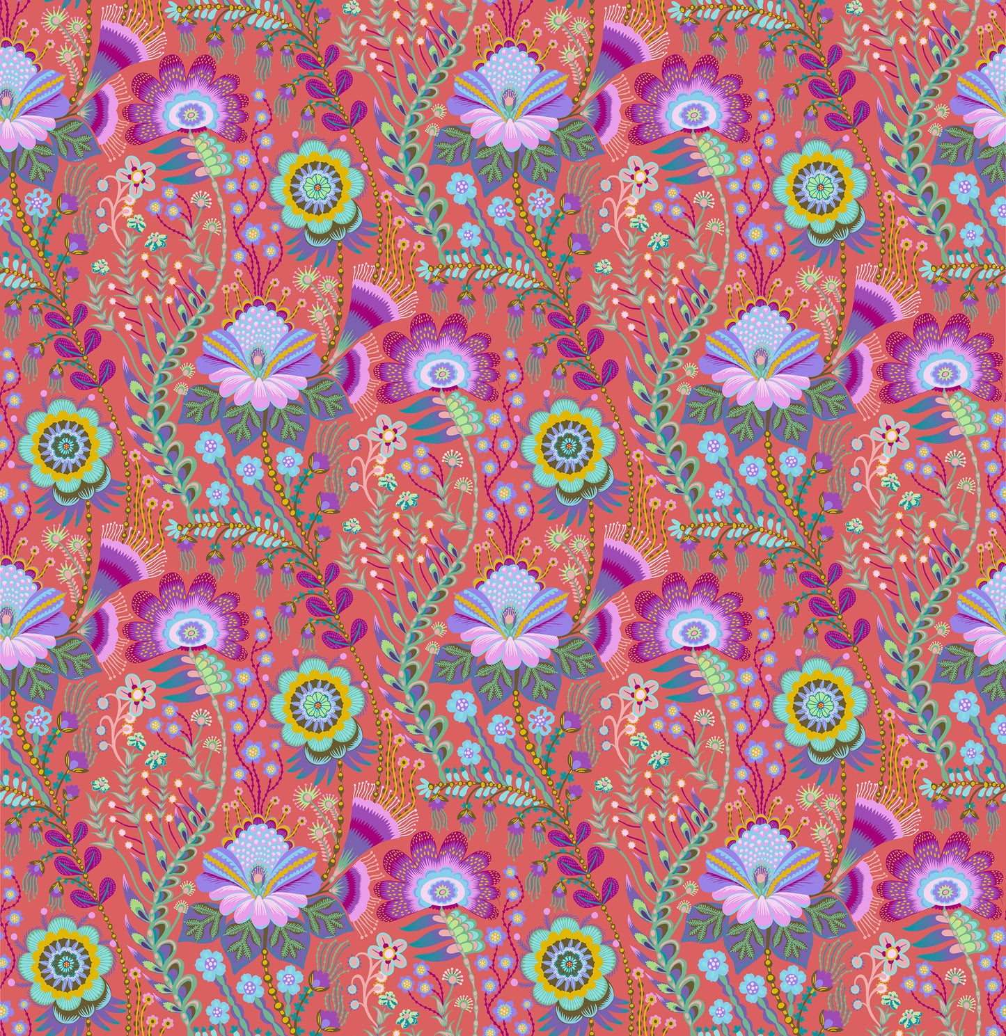 Seeking in Coral quilting fabric, part of the Sunseekers fabric collection by Anna Maria Textiles (SKU: AMT197-56V)