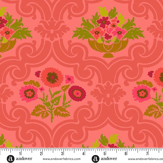 Grapefruit Courtyard quilting fabric, part of the Camp Kitschy Lala fabric collection by Alison Glass (SKU: A-1713-R)