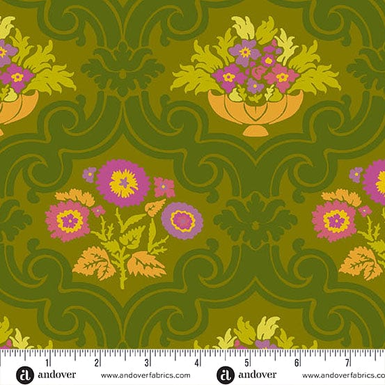 Olive Courtyard quilting fabric, part of the Camp Kitschy Lala fabric collection by Alison Glass (SKU: A-1713-G)