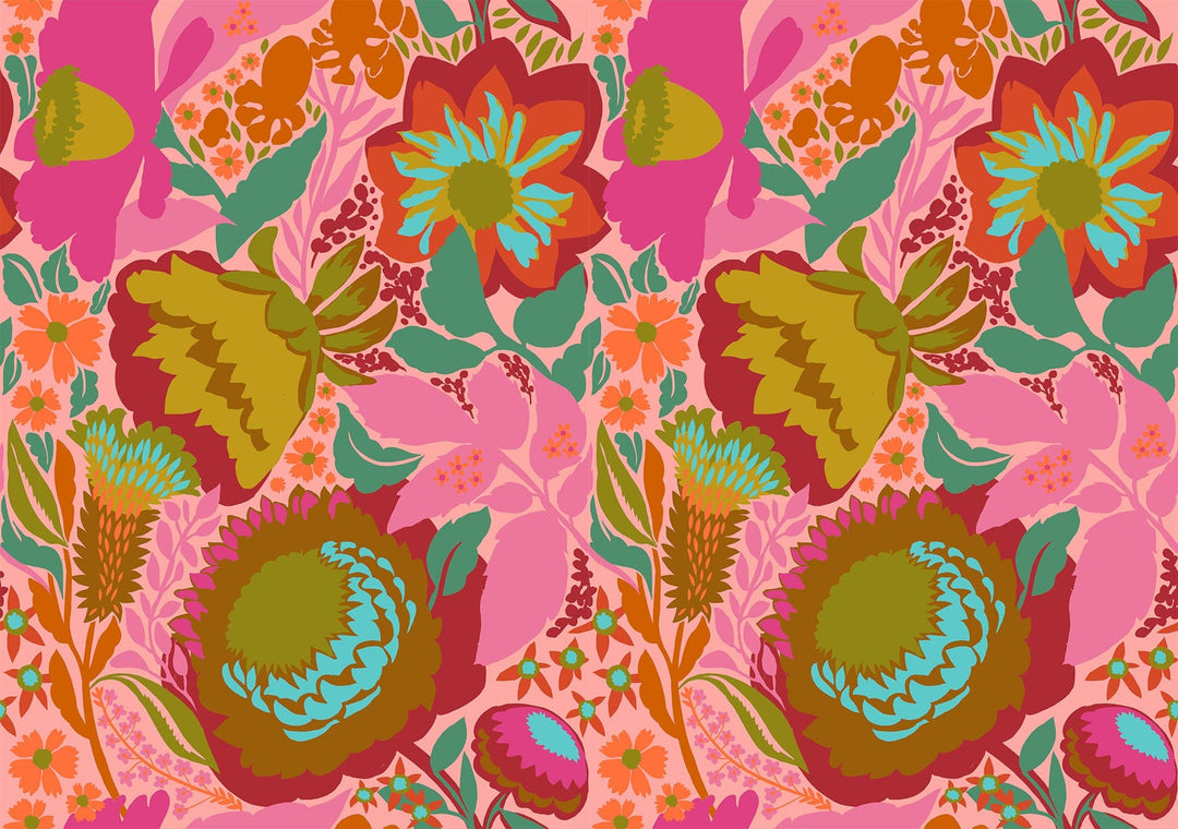A closeup shot of the quilting fabric pattern called Shadows, designed by Anna Maria Horner, in the bouquet colorway. The SKU is BAMT134-23.