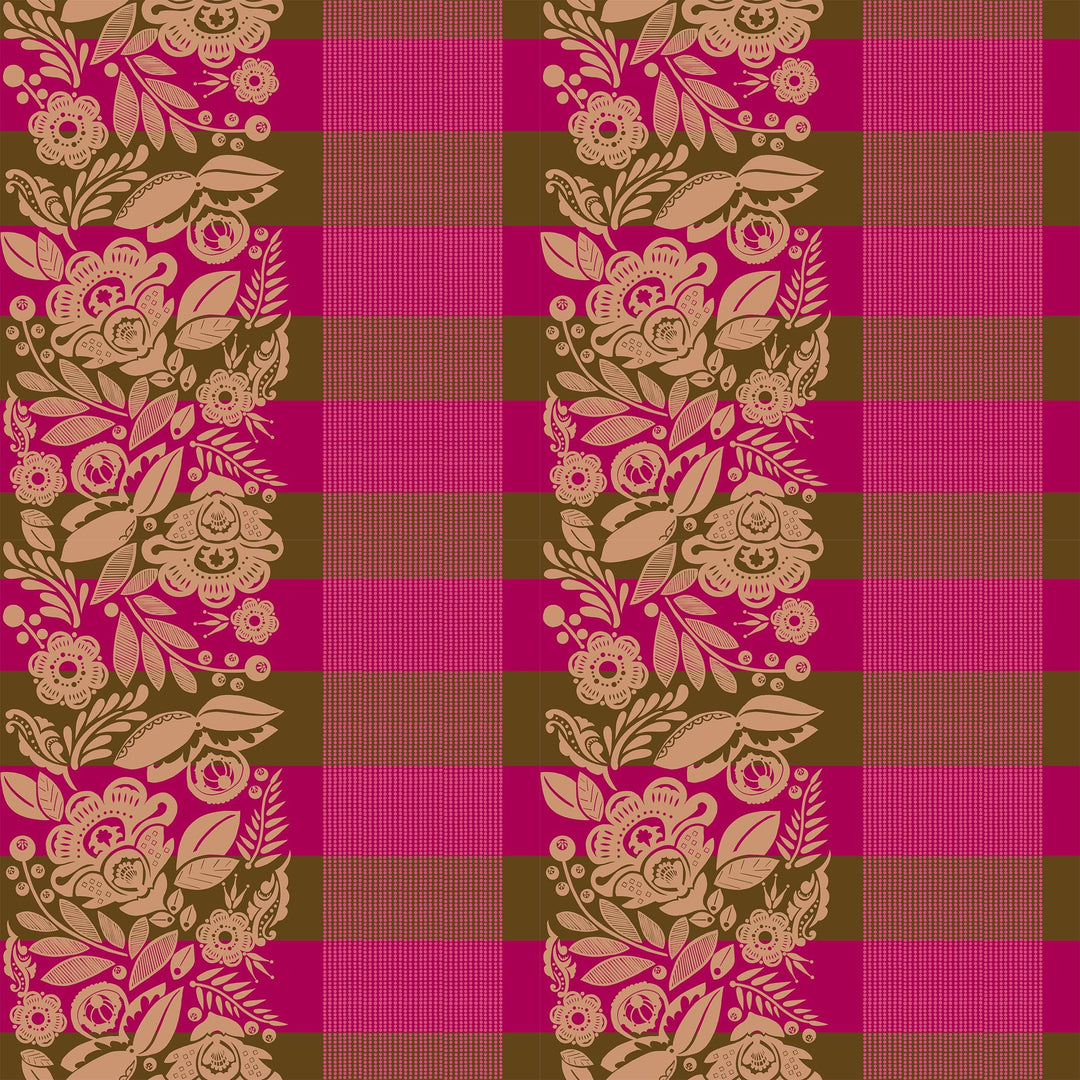 A closeup shot of the quilting fabric pattern called Festival, designed by Anna Maria Parry, in the coffee colorway. The SKU is BAMT141-38.