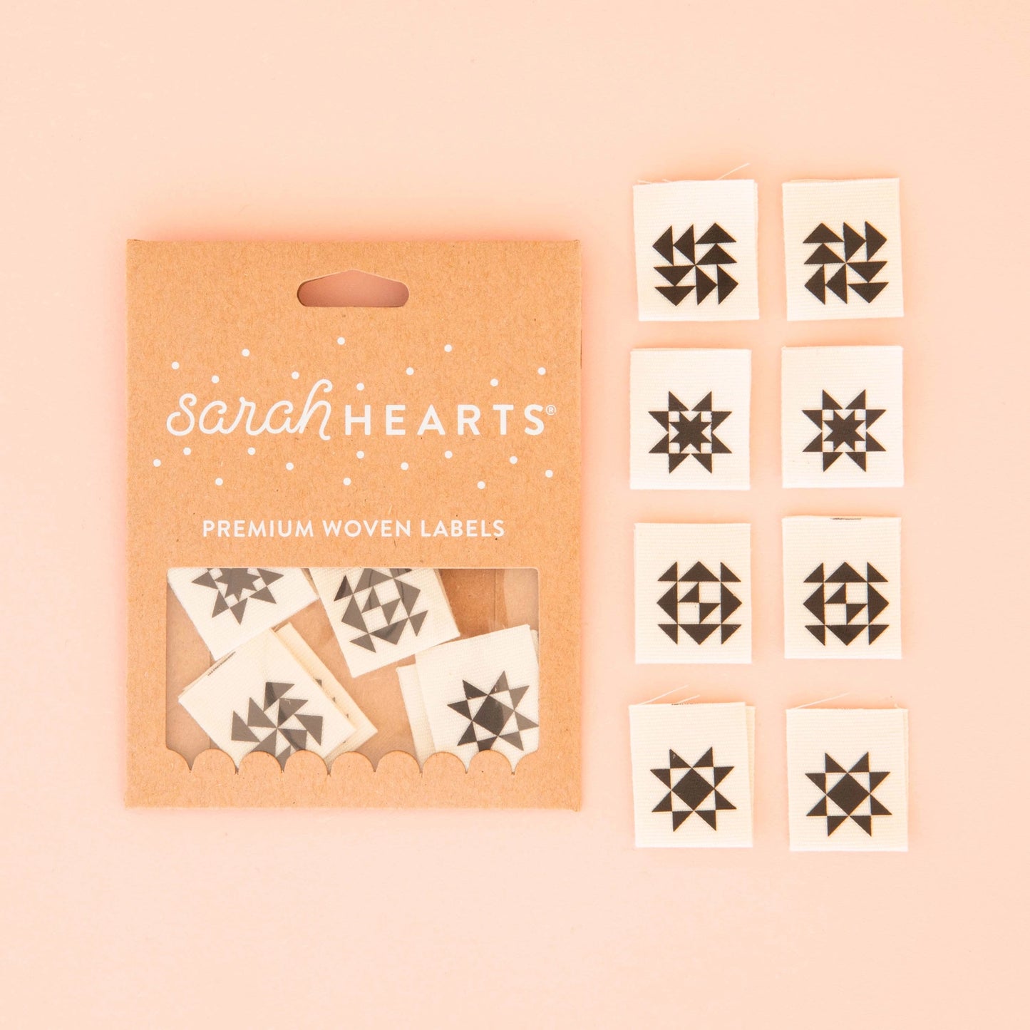Sarah Hearts - Black Quilt Block Multipack - Sewing Woven Clothing Label Tags - LC186
