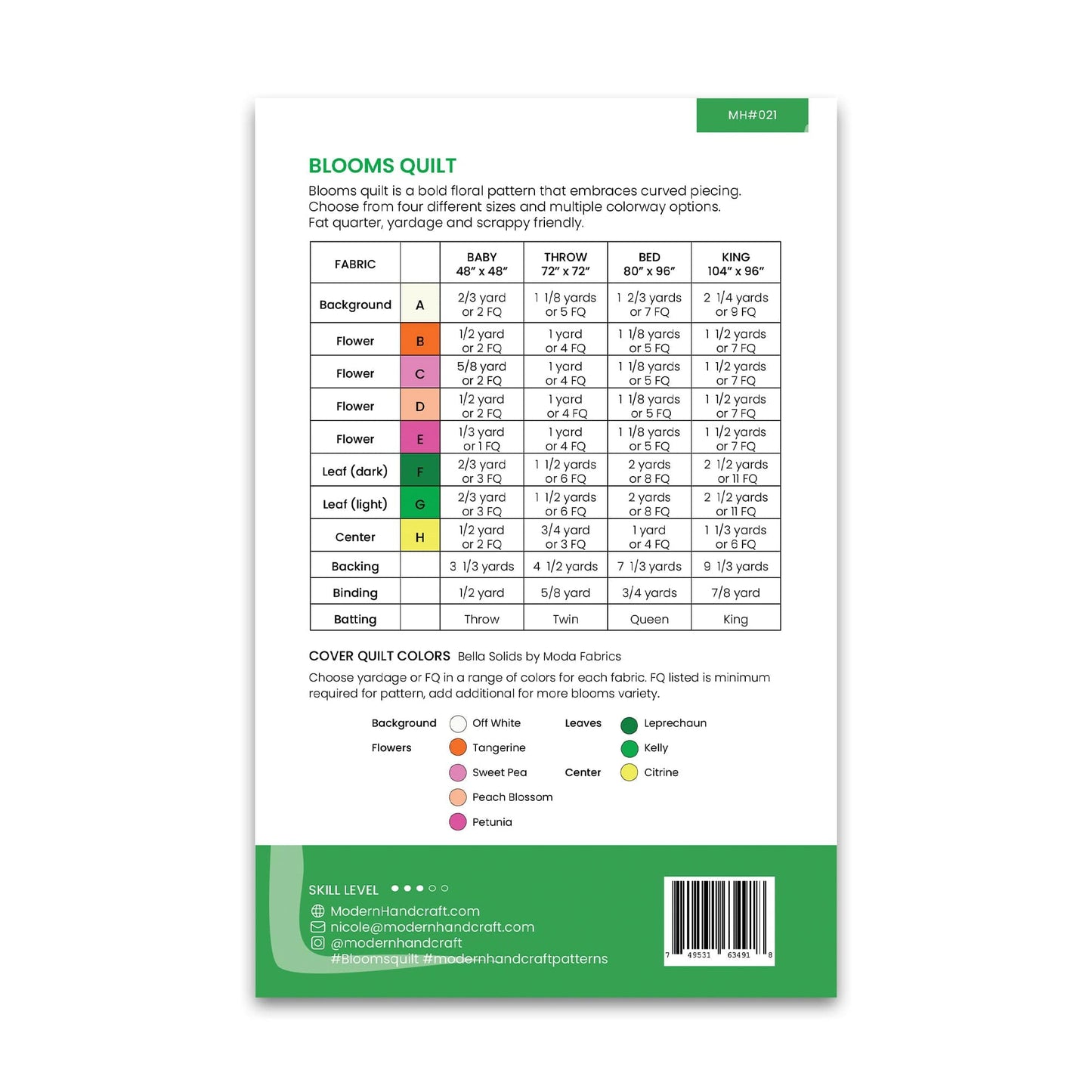Blooms Quilt Pattern - Modern Handcraft - MH 021 - Printed Pattern