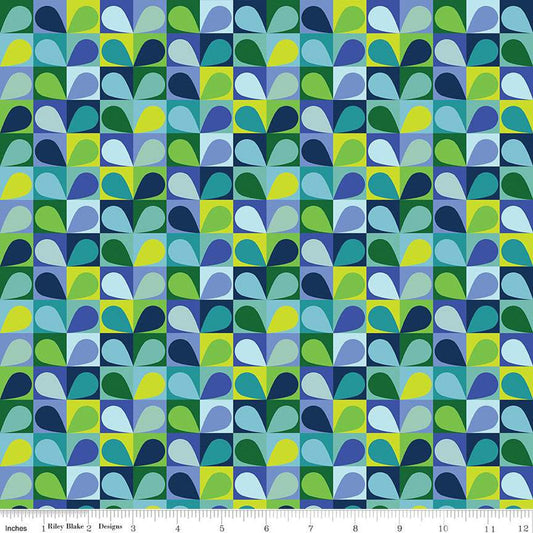 Cotton quilting fabric pattern called 'Salad in Blueberry'. Part of the 'Albion' fabric collection. Designed by Julia Frazier for fabric company Riley Blake. SKU: C14683-BLUEBERRY. 44-45 inch width.