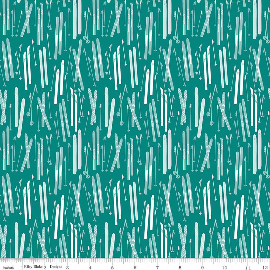 PREORDER - Ski Hill - Skis in Teal - Corinne Wells - C14771-TEAL - Half Yard