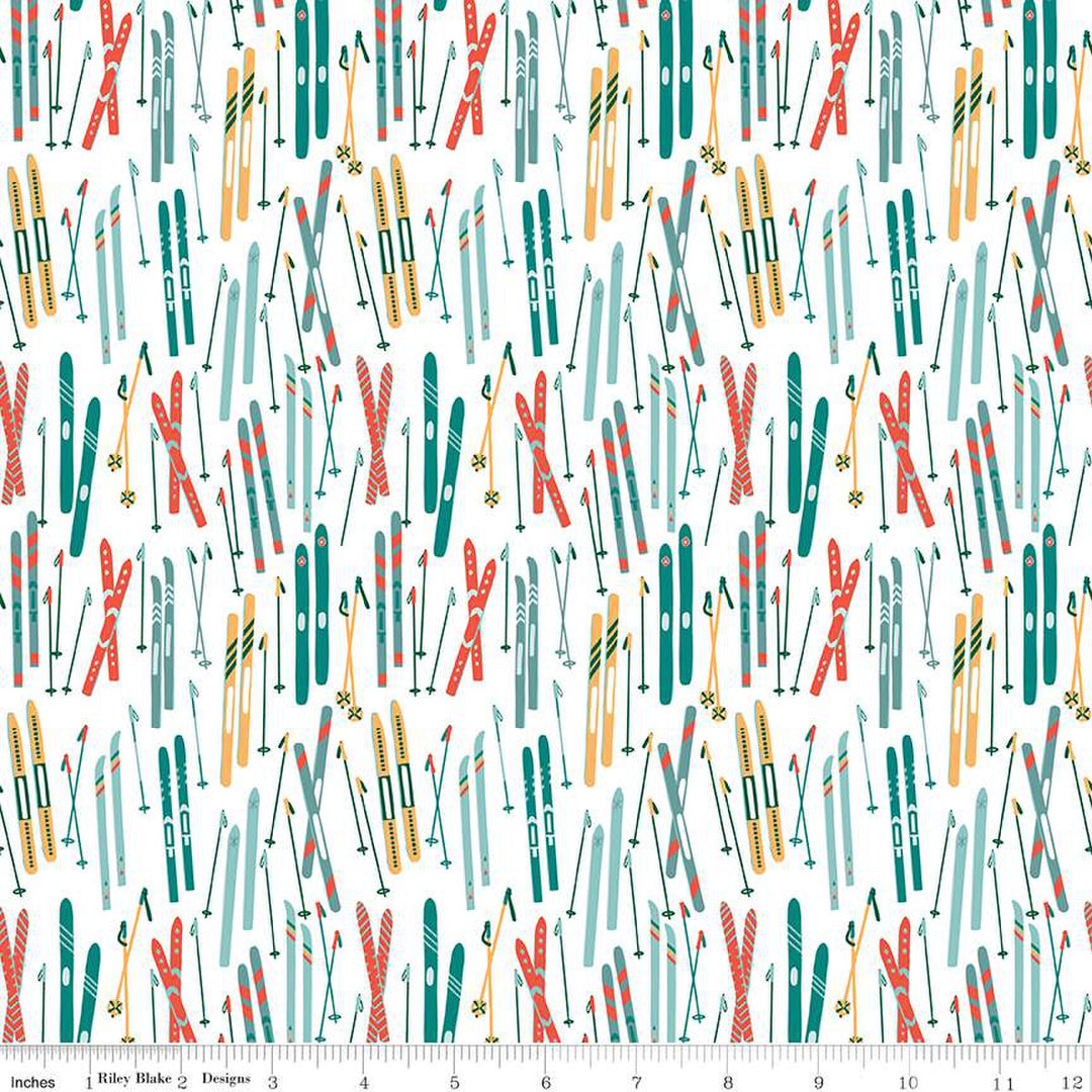 PREORDER - Ski Hill - Skis in White - Corinne Wells - C14771-WHITE - Half Yard