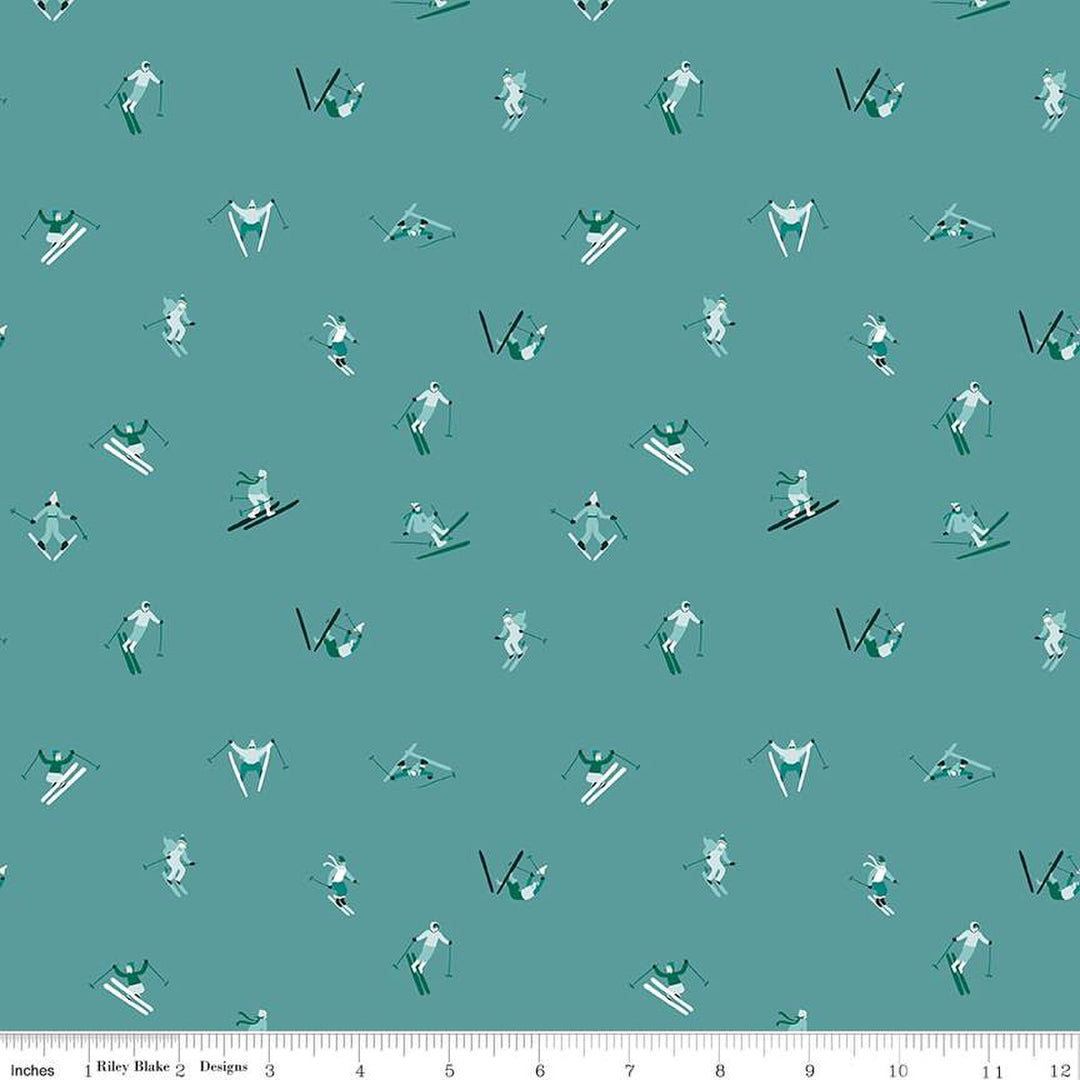 PREORDER - Ski Hill - Skiers in Teal - Corinne Wells - C14774-TEAL - Half Yard