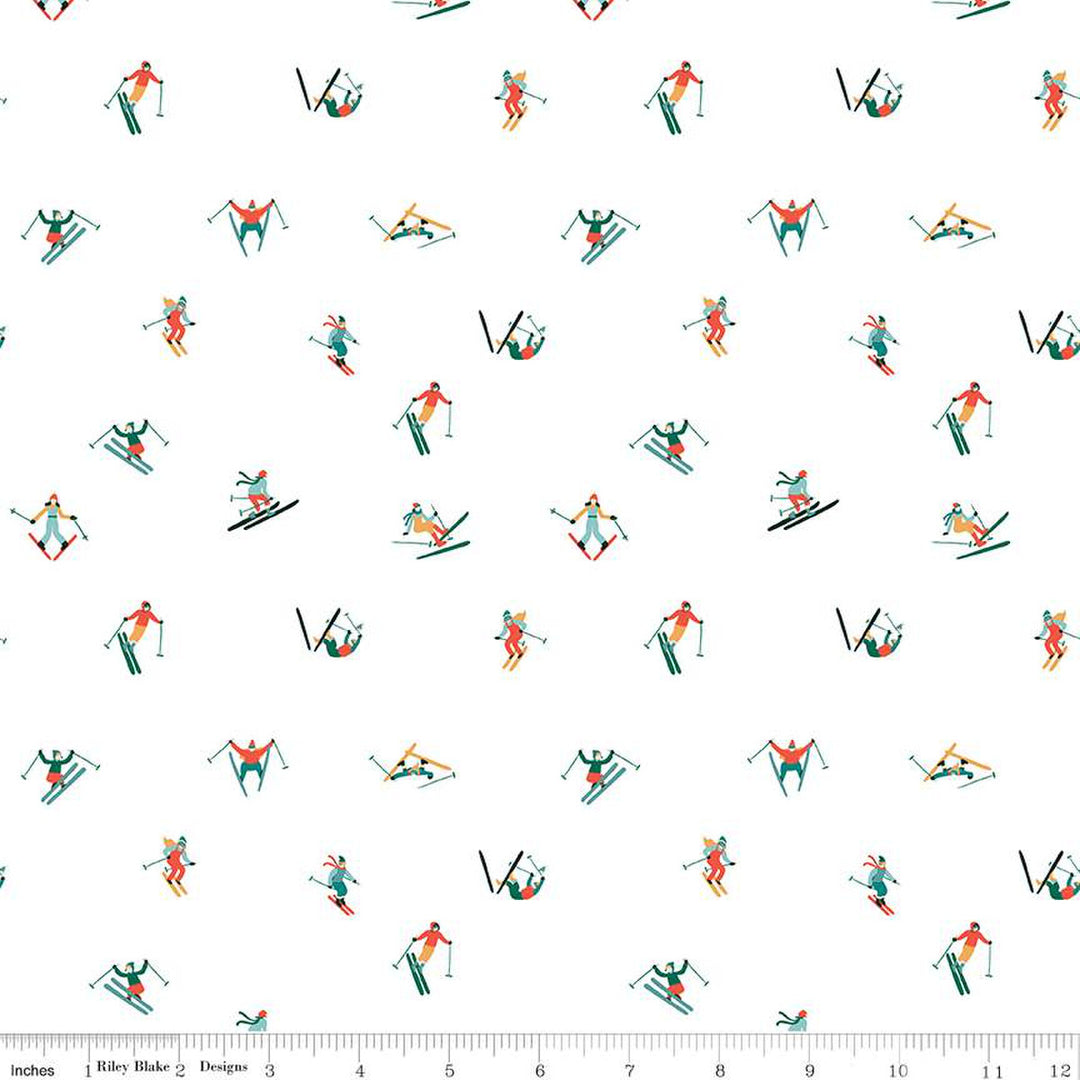 PREORDER - Ski Hill - Skiers in White - Corinne Wells - C14774-WHITE - Half Yard