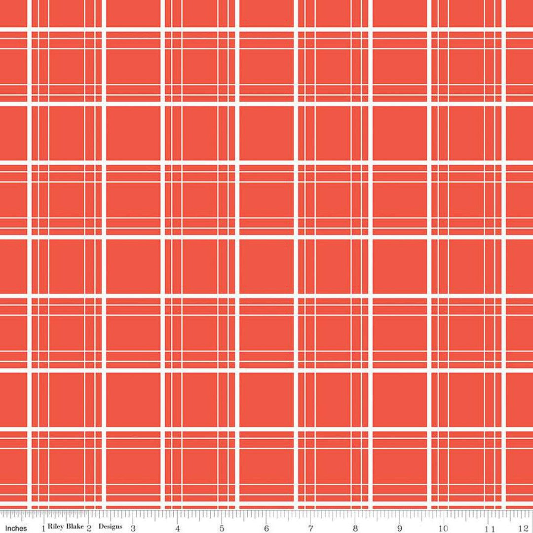 Cotton quilting fabric pattern called 'Ski Tracks in Red'. Part of the 'Ski Hill' fabric collection. Designed by Corinne Wells for fabric company Riley Blake. SKU: C14775-RED. 44-45 inch width.