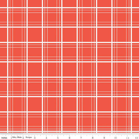 Cotton quilting fabric pattern called 'Ski Tracks in Red'. Part of the 'Ski Hill' fabric collection. Designed by Corinne Wells for fabric company Riley Blake. SKU: C14775-RED. 44-45 inch width.