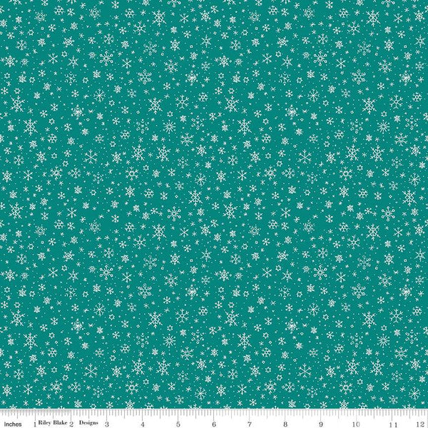 PREORDER - Ski Hill - Snowflakes in Teal - Corinne Wells - C14776-TEAL - Half Yard