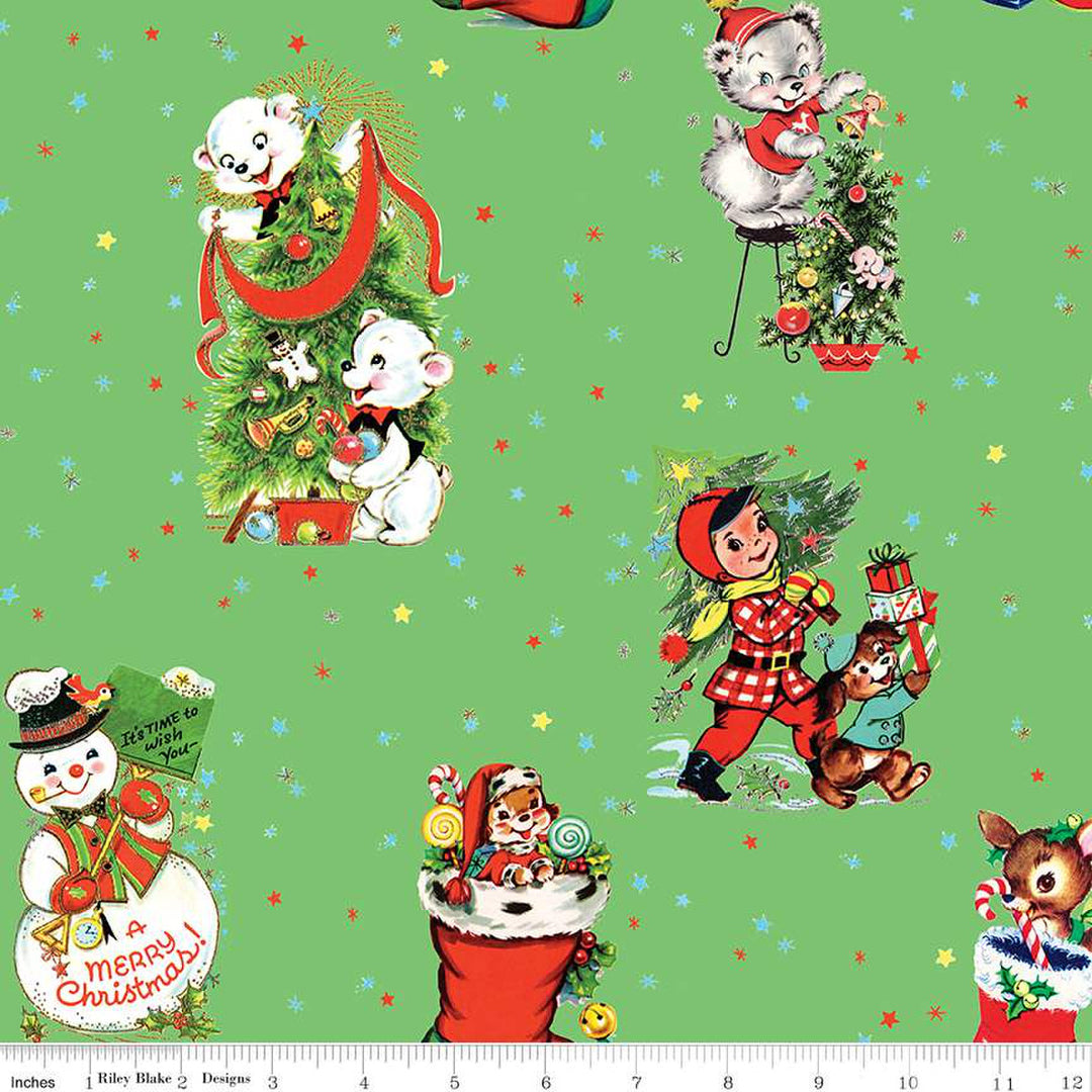 PREORDER - Jingle Bells - Main in Green - Lindsay Wilkes - C14830-GREEN - Half Yard