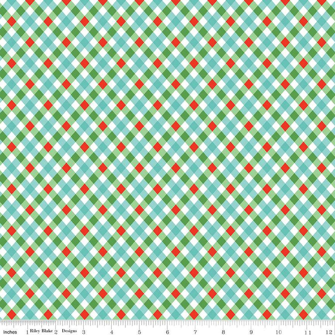 Cotton quilting fabric pattern called 'Plaid in Multi'. Part of the 'Merry Little Christmas' fabric collection. Designed by Lindsay Wilkes for fabric company Riley Blake. SKU: C14836-MULTI. 44-45 inch width.
