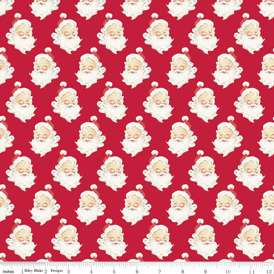PREORDER - Merry Little Christmas - Santa Heads in Red - Sandy Gervais - C14842-RED - Half Yard