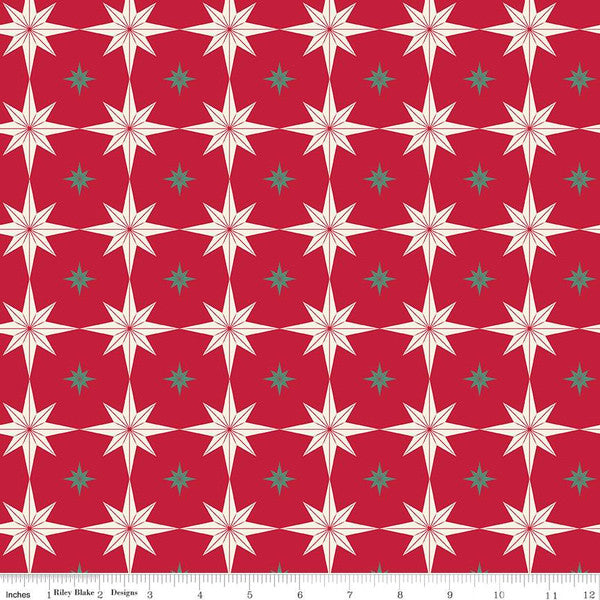 PREORDER - Merry Little Christmas - Starbursts in Red - Sandy Gervais - C14843-RED - Half Yard